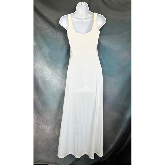 Popilush White Slip Dress Built In Shapewear Removable Bra Pads Square Neck Maxi - Picture 2 of 8